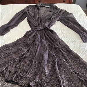 Calvin Klein Black and Cream Long Sleeve HiLo Midi Dress